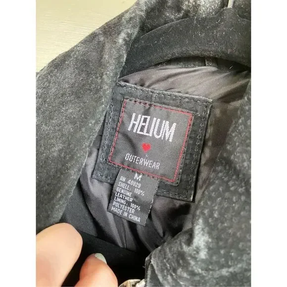 Helium London Black 100% Leather Jacket Collared Belted Full-Zip Coat, Sz Medium - Picture 7 of 13